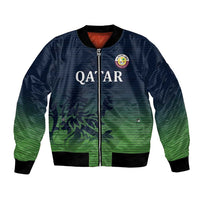Unisex bomber jacket, full-zip, QATAR front print, ribbed cuffs, green/navy camo