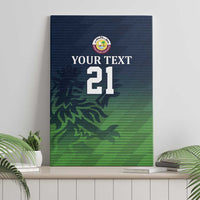 Custom Qatar cricket canvas wall art, “Your Text” and number 21 on navy-to-green camo design.