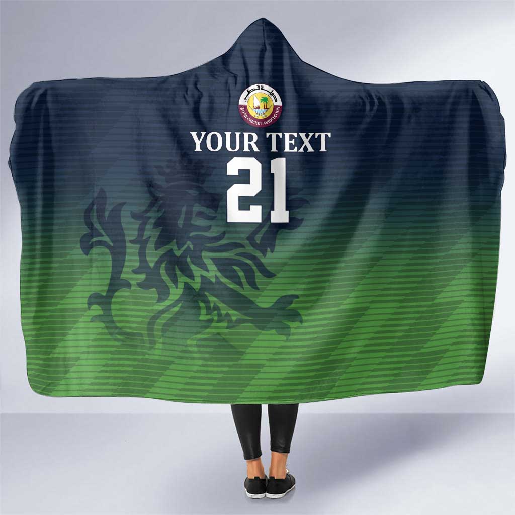 Custom Qatar Cricket Hooded Blanket Green Sporty Pattern