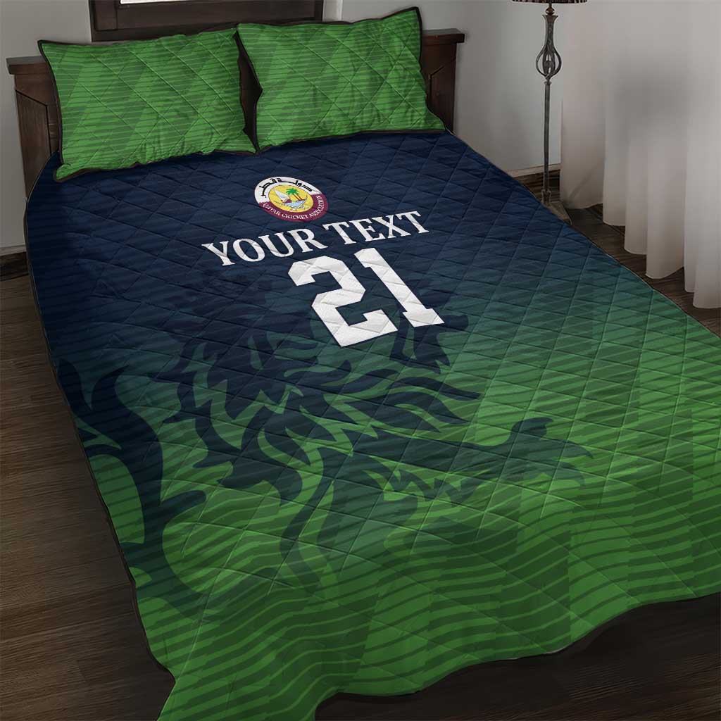 Custom Qatar Cricket Quilt Bed Set Green Sporty Pattern - Wonder Print Shop