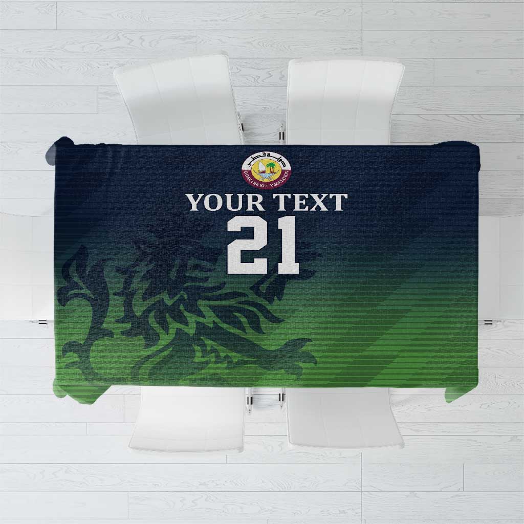 Green and navy sports-style tablecloth panel with number 21 and emblem