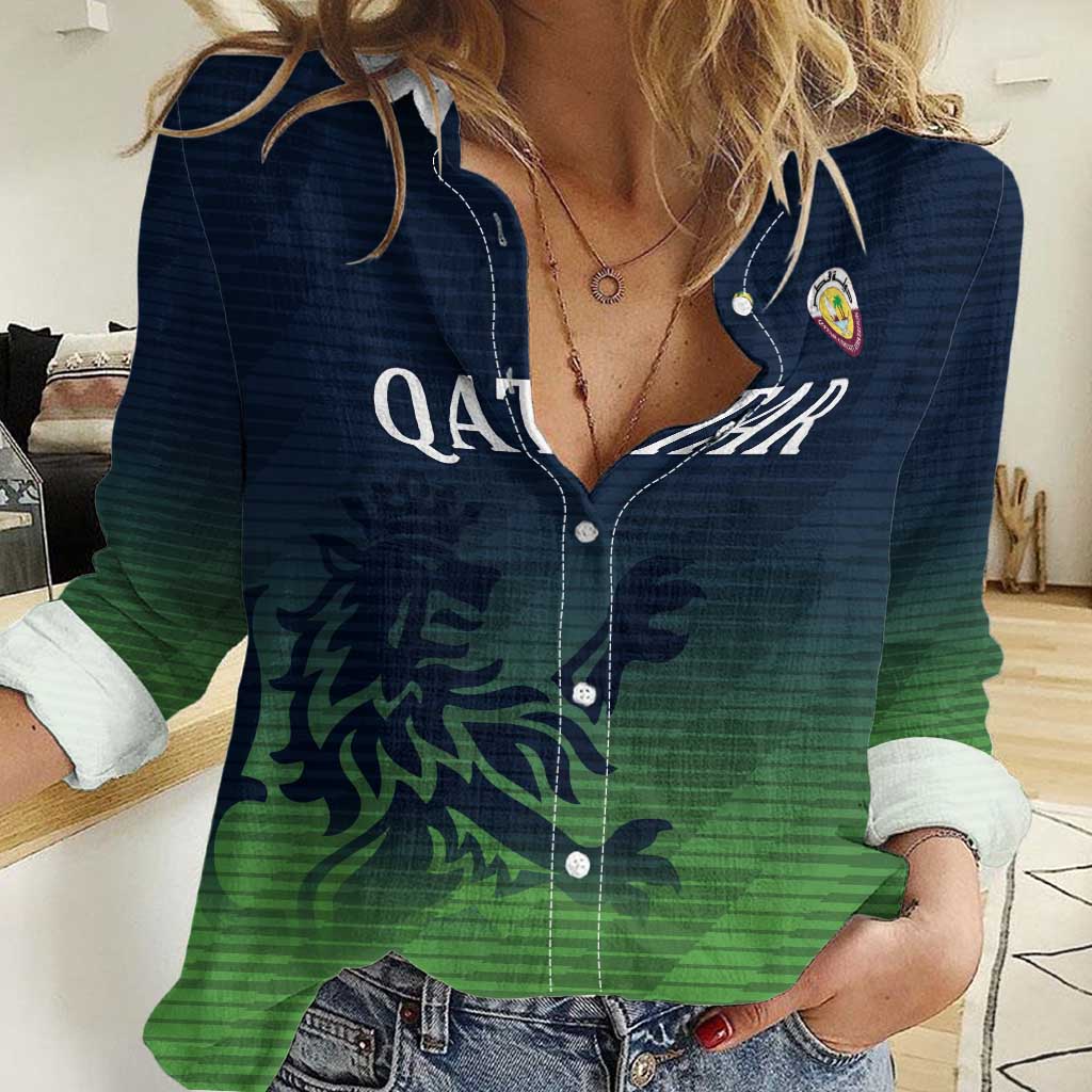 Custom Qatar Cricket Women Casual Shirt Green Sporty Pattern