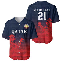 Cricket baseball jersey front and back, Qatar front and 21 back with red lion