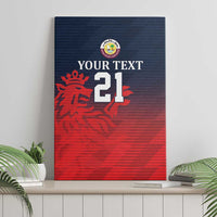 Framed cricket canvas wall art with red lion graphics, “Your Text 21” and Qatar crest