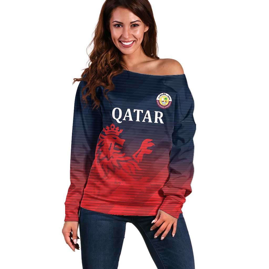 Custom Qatar Cricket Off Shoulder Sweater Red Sporty Pattern