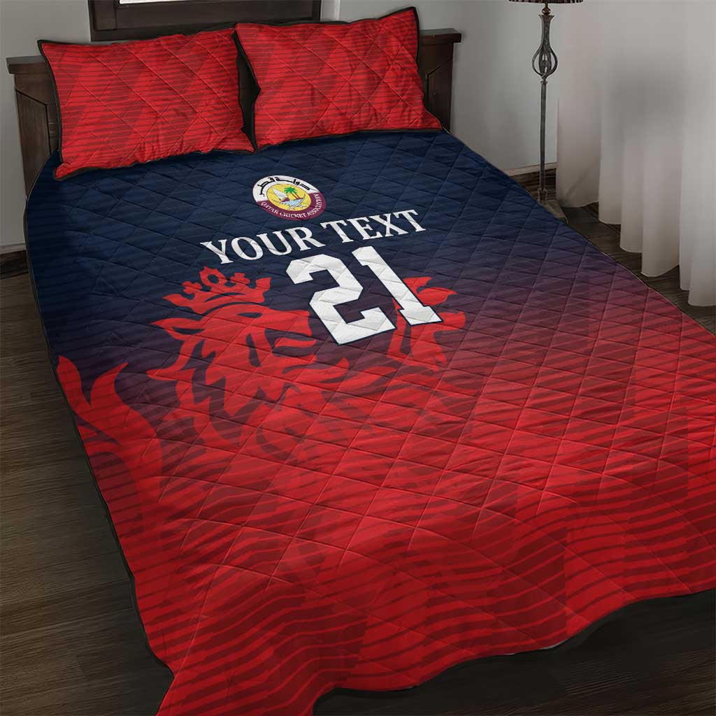 Custom Qatar Cricket Quilt Bed Set Red Sporty Pattern - Wonder Print Shop