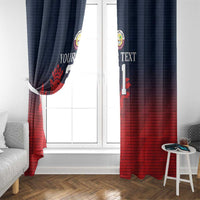 Navy and red window curtain panel with 'YOUR TEXT' and large 21, lion emblem