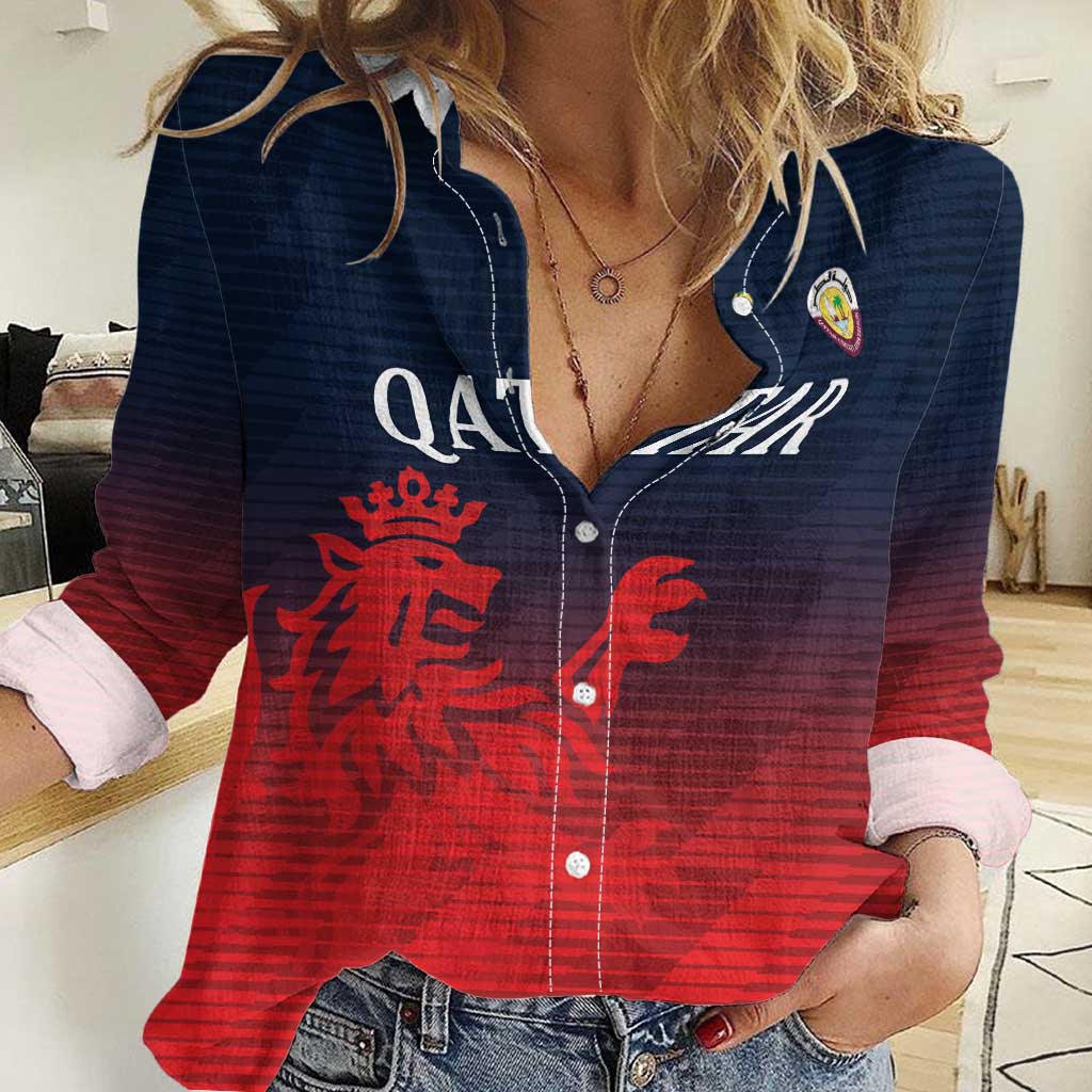 Custom Qatar Cricket Women Casual Shirt Red Sporty Pattern