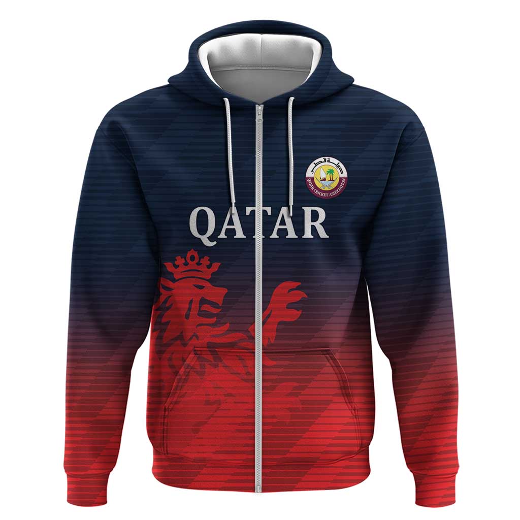 Custom Qatar Cricket Zip Hoodie Red Sporty Pattern - Wonder Print Shop