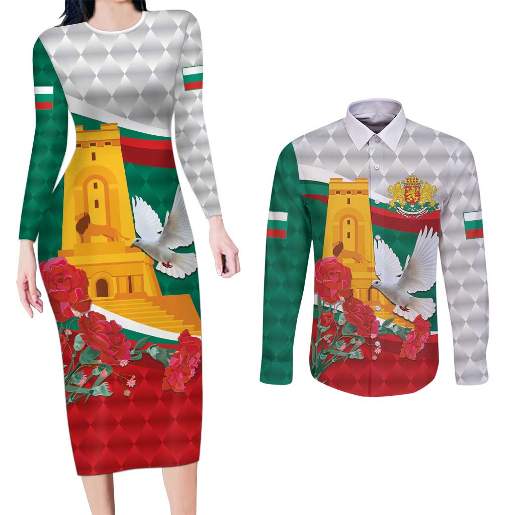 Bulgaria Liberation Personalized Couples Matching Long Sleeve Bodycon Dress and Long Sleeve Button Shirt Suedinenieto Pravi Silata