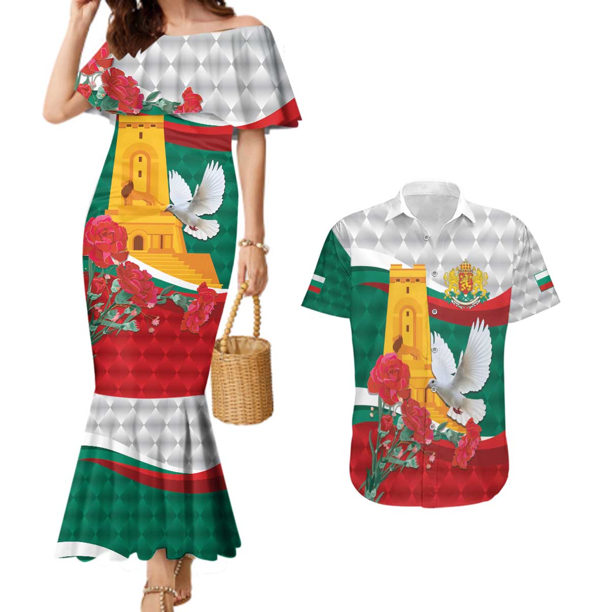 Bulgaria Liberation Personalized Couples Matching Mermaid Dress and Hawaiian Shirt Suedinenieto Pravi Silata