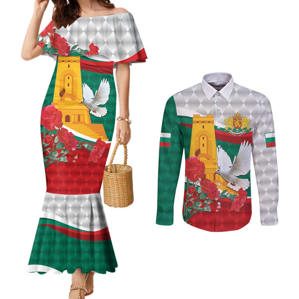 Bulgaria Liberation Personalized Couples Matching Mermaid Dress and Long Sleeve Button Shirt Suedinenieto Pravi Silata