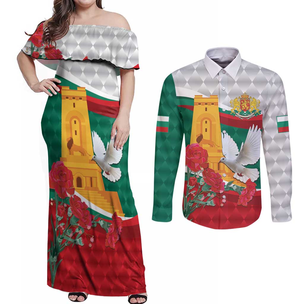 Bulgaria Liberation Personalized Couples Matching Off Shoulder Maxi Dress and Long Sleeve Button Shirt Suedinenieto Pravi Silata