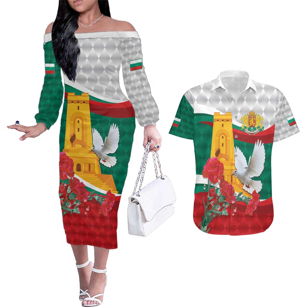 Bulgaria Liberation Personalized Couples Matching Off The Shoulder Long Sleeve Dress and Hawaiian Shirt Suedinenieto Pravi Silata