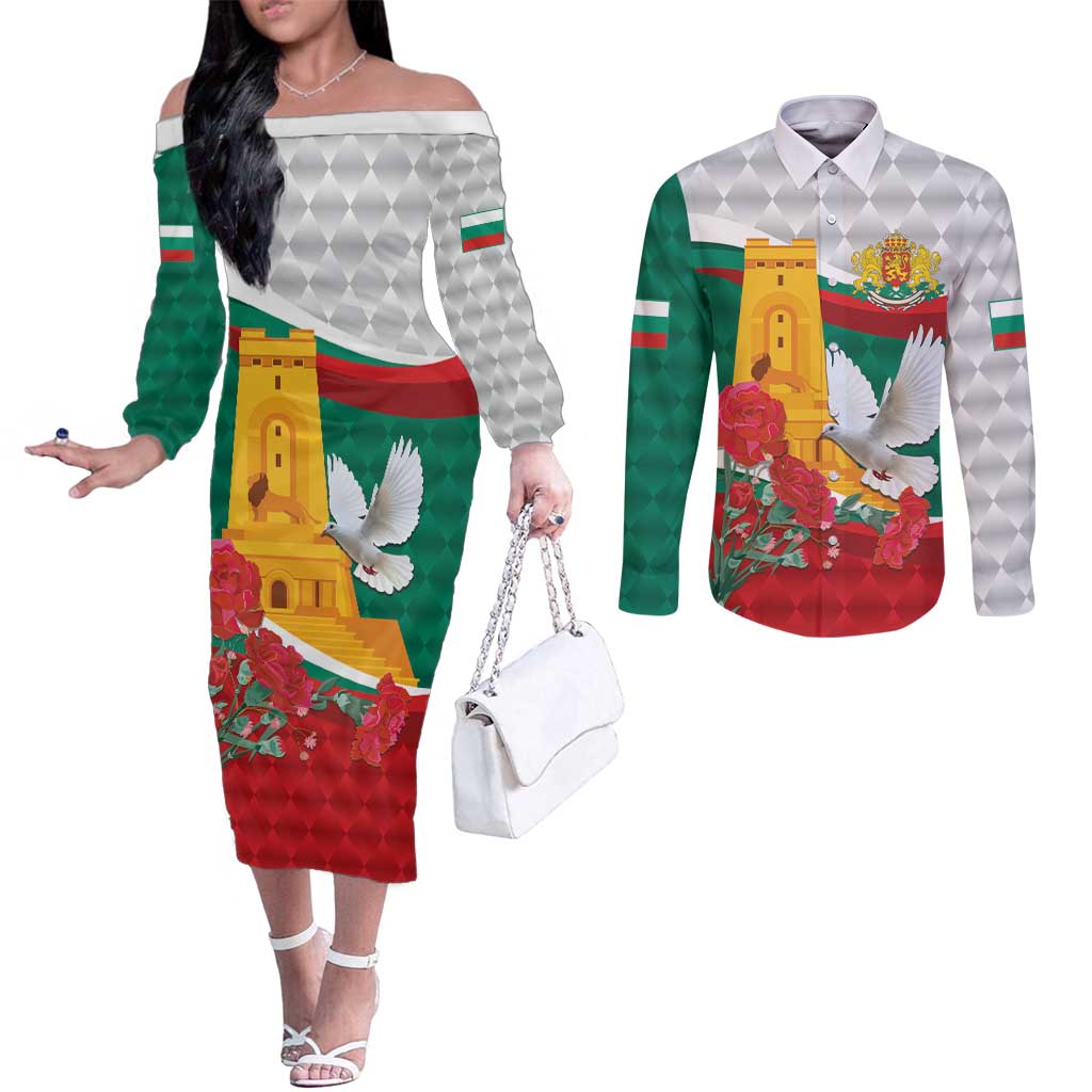 Bulgaria Liberation Personalized Couples Matching Off The Shoulder Long Sleeve Dress and Long Sleeve Button Shirt Suedinenieto Pravi Silata