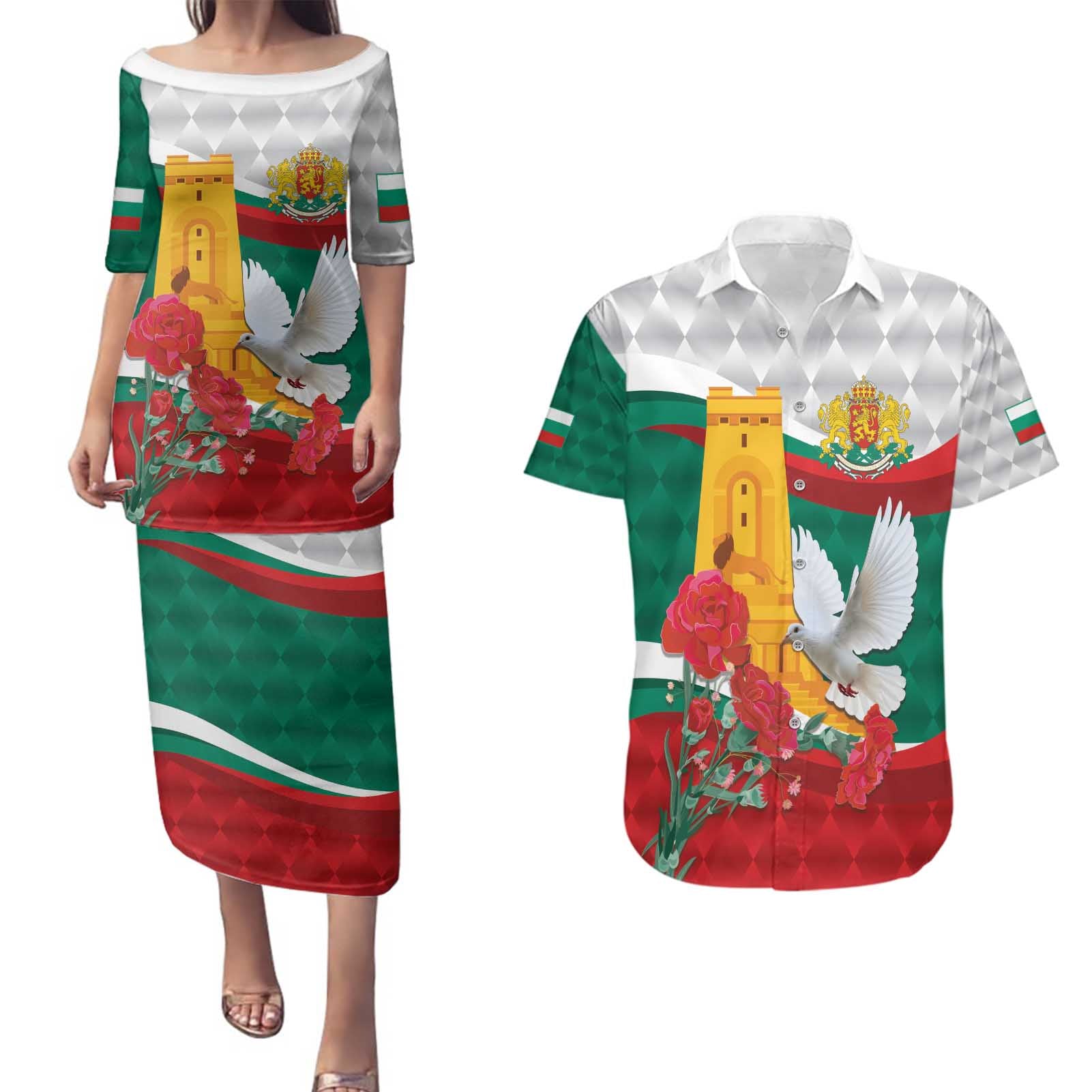 Bulgaria Liberation Personalized Couples Matching Puletasi and Hawaiian Shirt Suedinenieto Pravi Silata