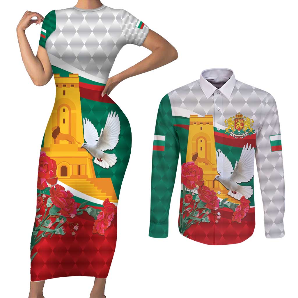 Bulgaria Liberation Personalized Couples Matching Short Sleeve Bodycon Dress and Long Sleeve Button Shirt Suedinenieto Pravi Silata