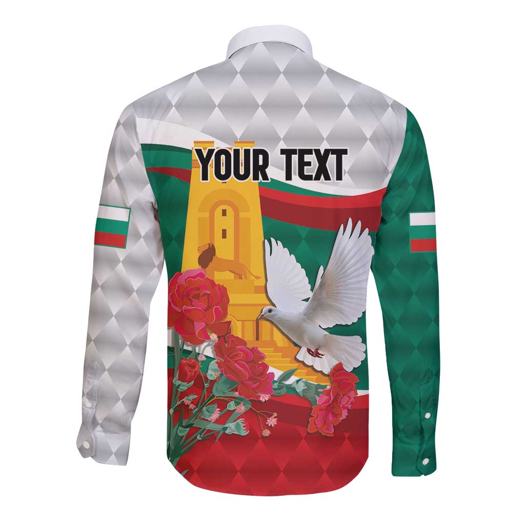 Long sleeve button-up shirt, back graphic with YOUR TEXT, white diamonds and green sleeves