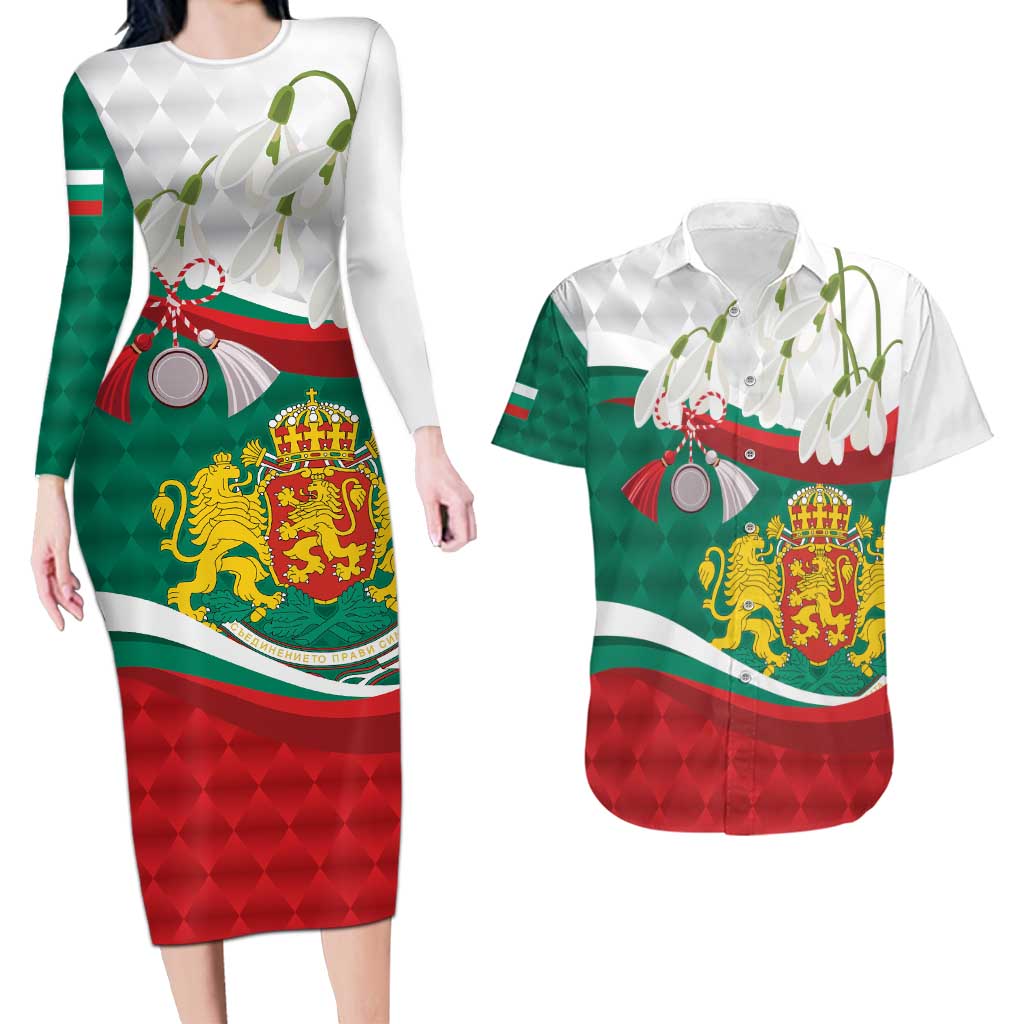 Republic of Bulgaria Personalized Couples Matching Long Sleeve Bodycon Dress and Hawaiian Shirt Crowned Golden Lion Suedinenieto Pravi Silata