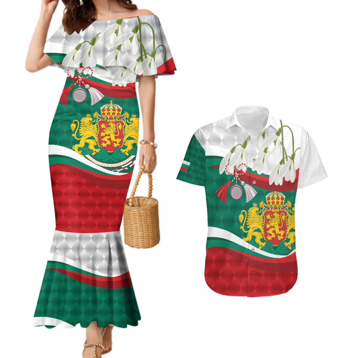 Republic of Bulgaria Personalized Couples Matching Mermaid Dress and Hawaiian Shirt Crowned Golden Lion Suedinenieto Pravi Silata