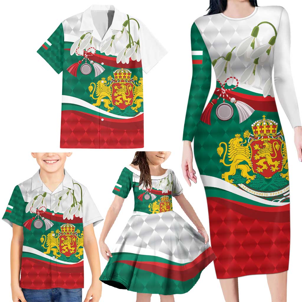 Republic of Bulgaria Personalized Family Matching Long Sleeve Bodycon Dress and Hawaiian Shirt Crowned Golden Lion Suedinenieto Pravi Silata