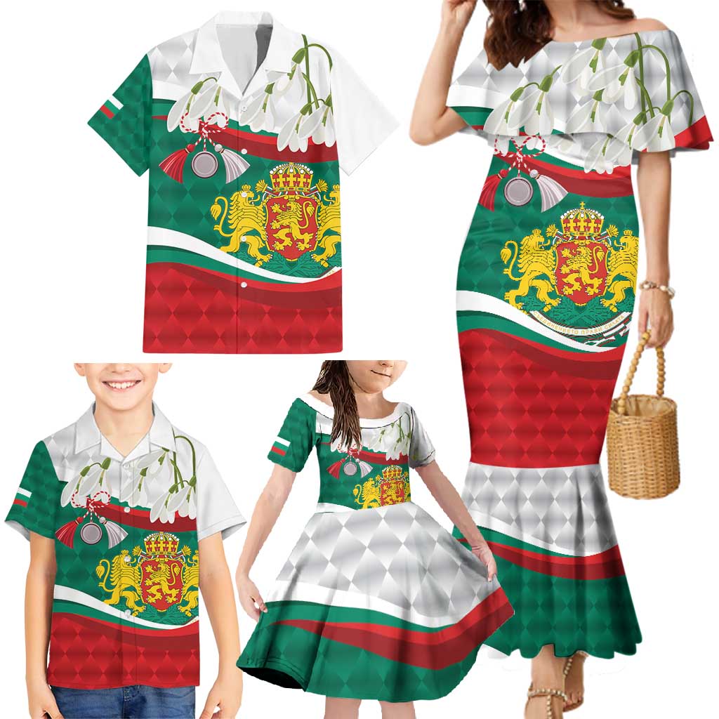 Republic of Bulgaria Personalized Family Matching Mermaid Dress and Hawaiian Shirt Crowned Golden Lion Suedinenieto Pravi Silata