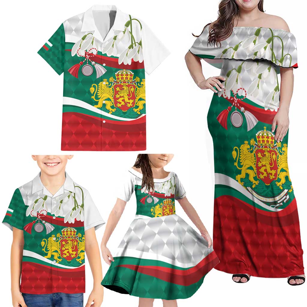 Republic of Bulgaria Personalized Family Matching Off Shoulder Maxi Dress and Hawaiian Shirt Crowned Golden Lion Suedinenieto Pravi Silata