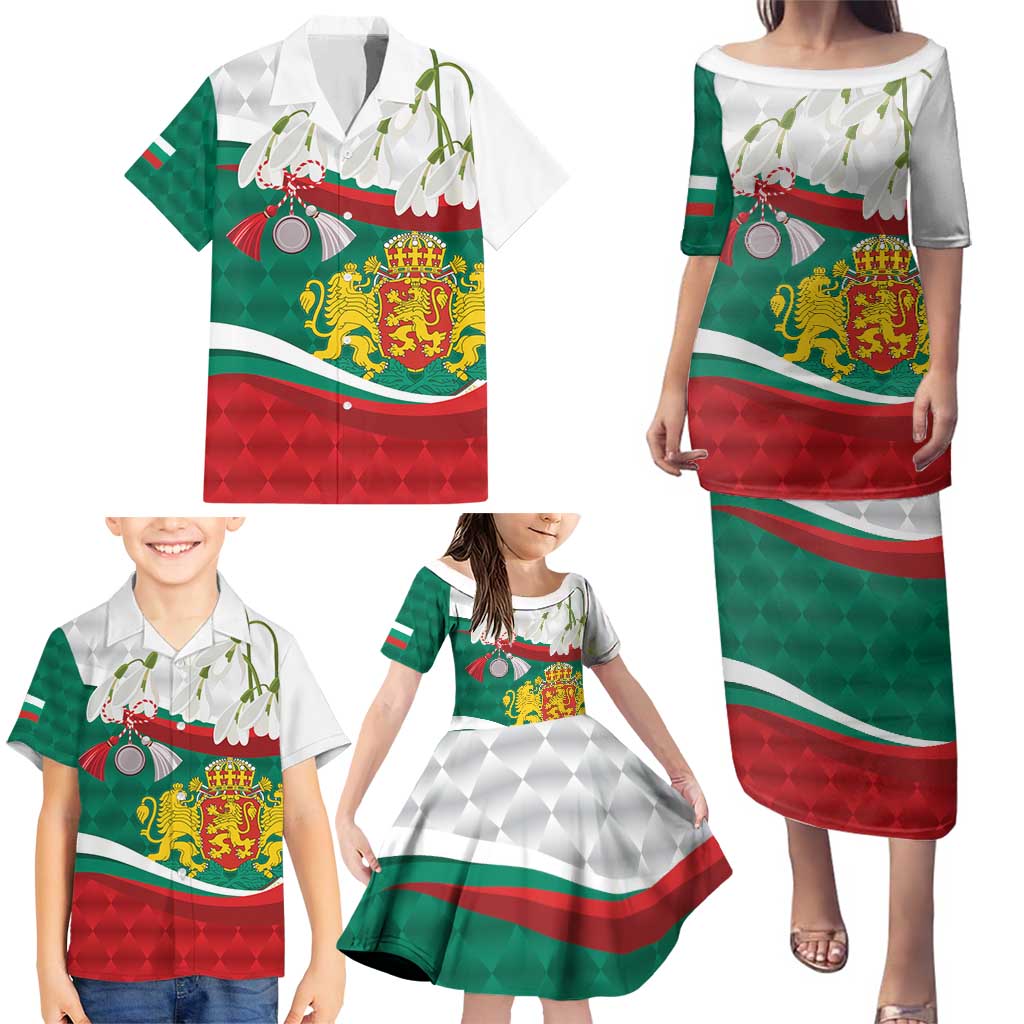 Republic of Bulgaria Personalized Family Matching Puletasi and Hawaiian Shirt Crowned Golden Lion Suedinenieto Pravi Silata