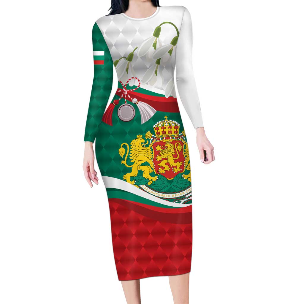 Republic of Bulgaria Personalized Long Sleeve Bodycon Dress Crowned Golden Lion Suedinenieto Pravi Silata