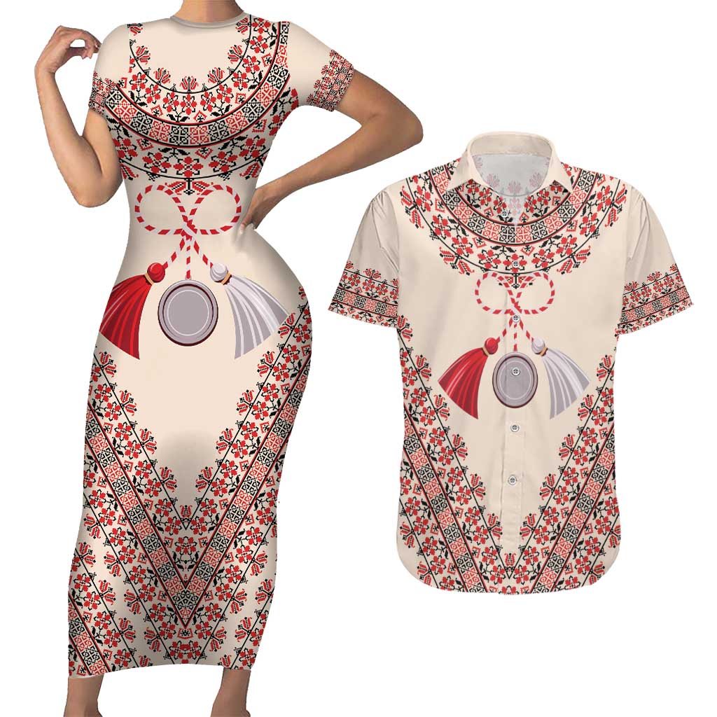 Baba Marta Day Martenitsa Couples Matching Short Sleeve Bodycon Dress and Hawaiian Shirt Traditional Bulgarian Embroidery