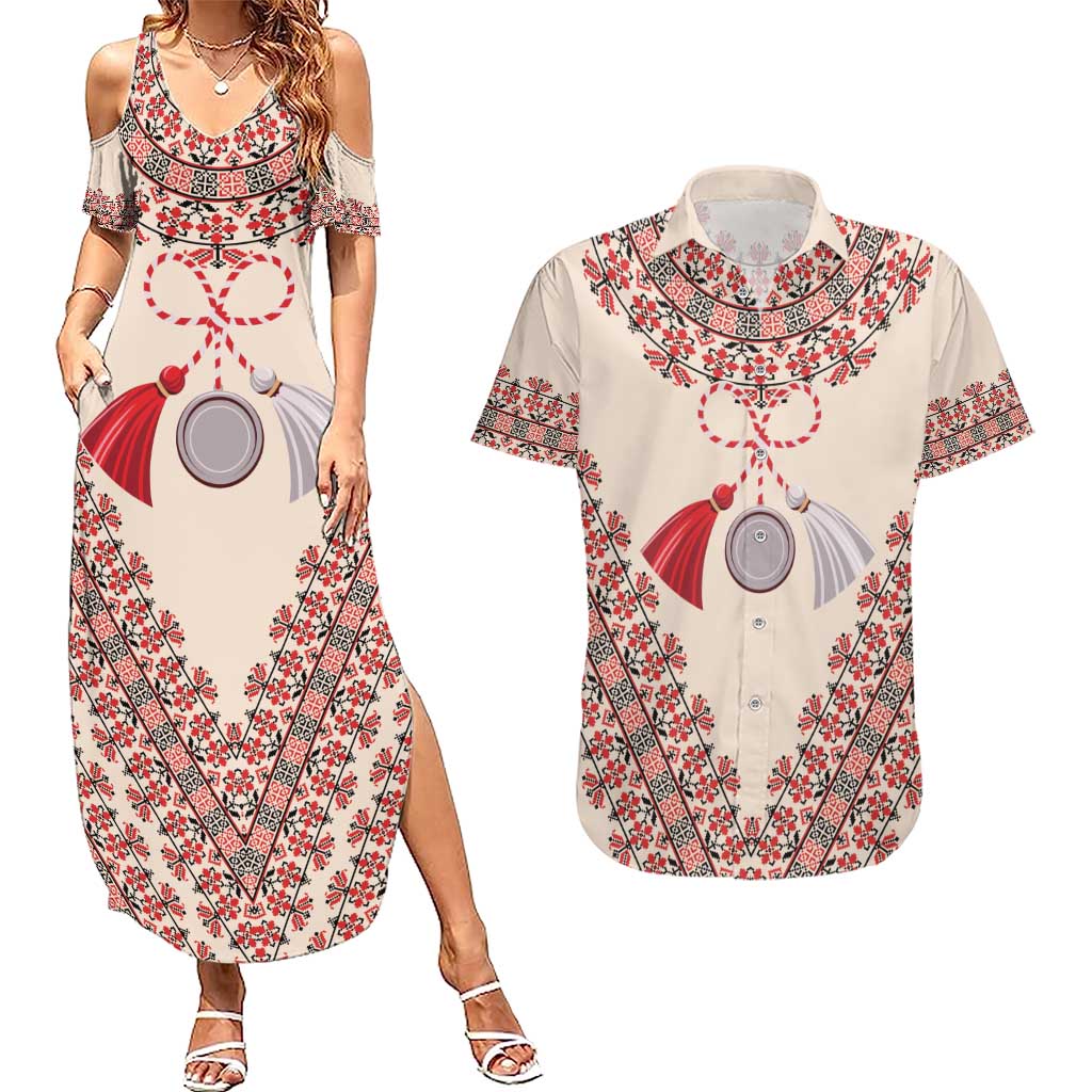 Baba Marta Day Martenitsa Couples Matching Summer Maxi Dress and Hawaiian Shirt Traditional Bulgarian Embroidery