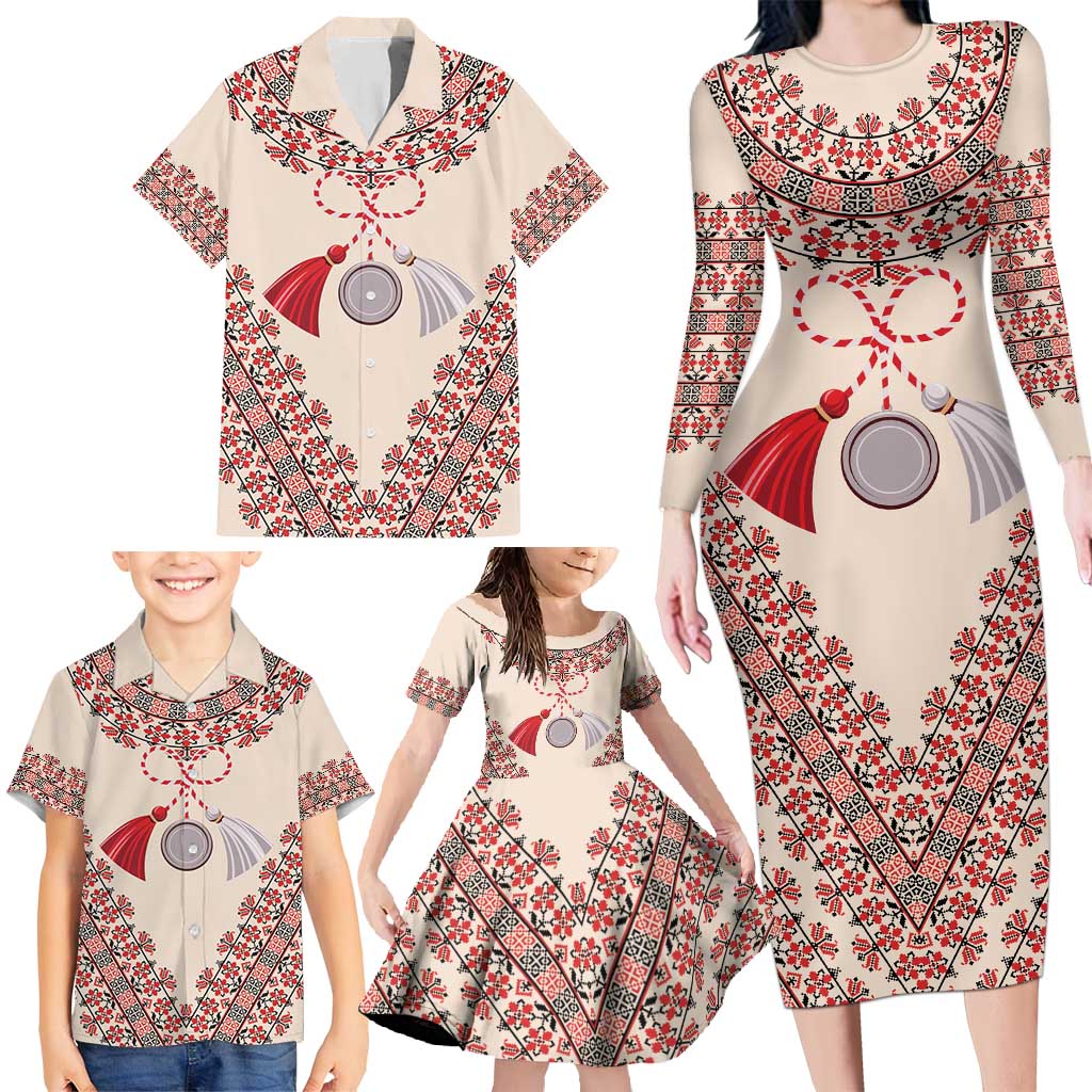 Baba Marta Day Martenitsa Family Matching Long Sleeve Bodycon Dress and Hawaiian Shirt Traditional Bulgarian Embroidery