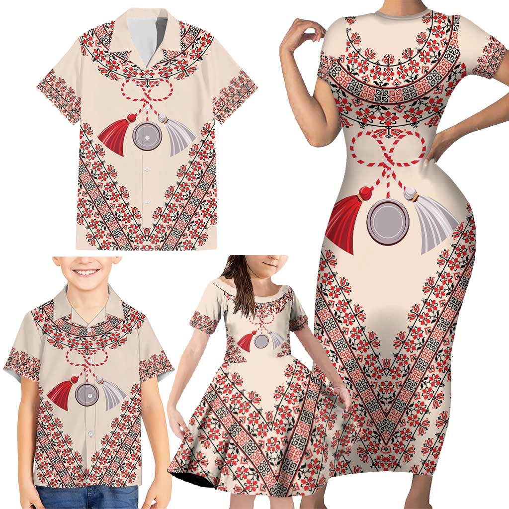 Baba Marta Day Martenitsa Family Matching Short Sleeve Bodycon Dress and Hawaiian Shirt Traditional Bulgarian Embroidery