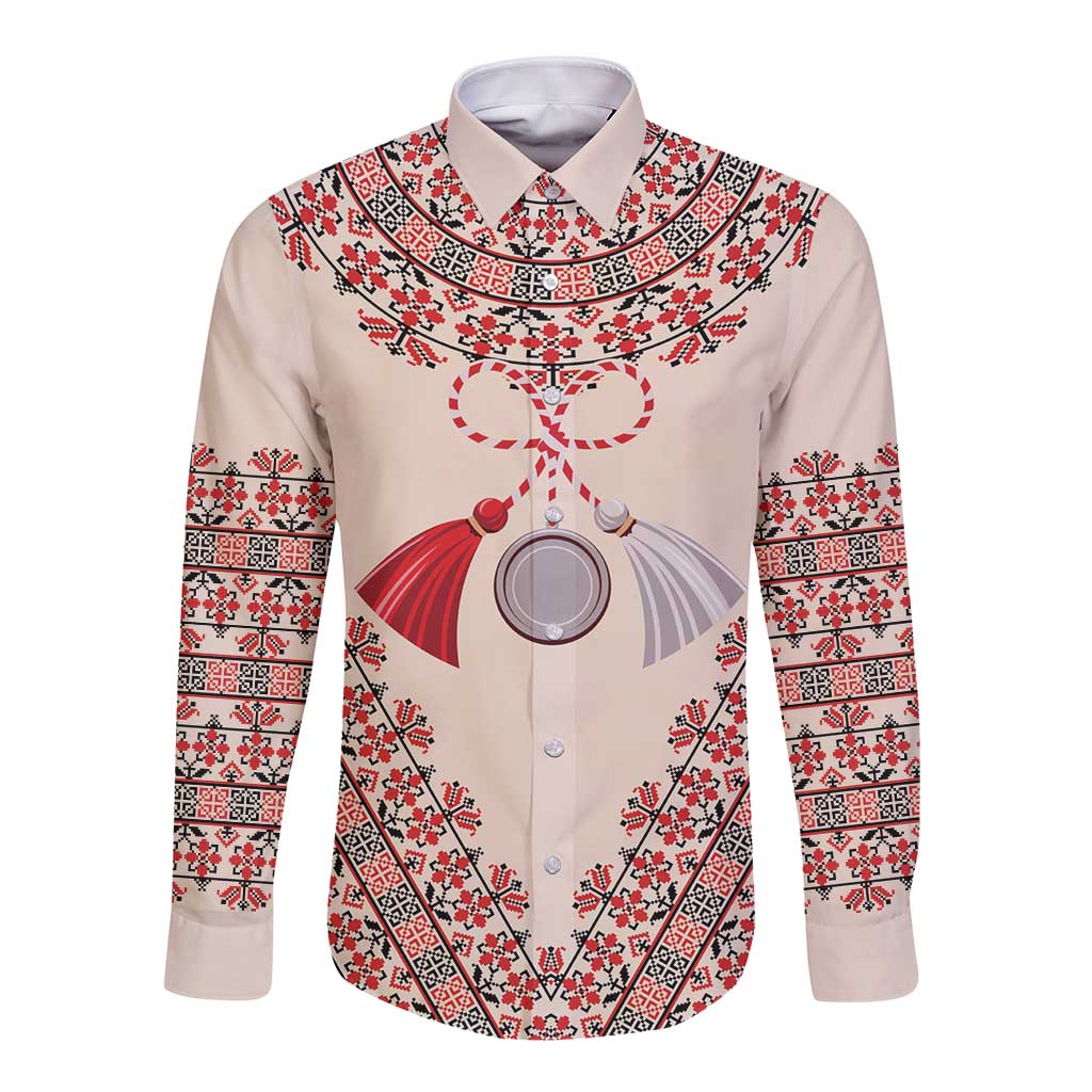 Baba Marta Day Martenitsa Long Sleeve Button Shirt Traditional Bulgarian Embroidery