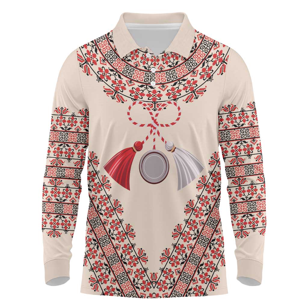 Baba Marta Day Martenitsa Long Sleeve Polo Shirt Traditional Bulgarian Embroidery