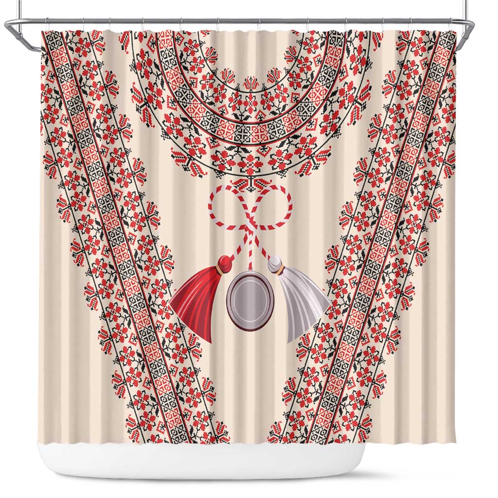 Baba Marta Day Martenitsa Shower Curtain Traditional Bulgarian Embroidery