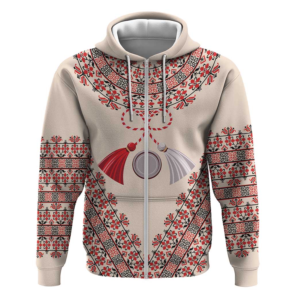 Baba Marta Day Martenitsa Zip Hoodie Traditional Bulgarian Embroidery