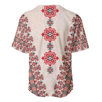 Beige baseball jersey with red-and-white martenitsa print, short sleeves