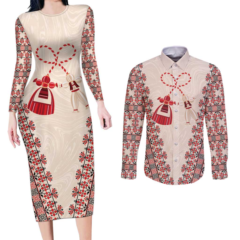 Bulgarian Martenitsa Couples Matching Long Sleeve Bodycon Dress and Long Sleeve Button Shirt Tradition March 1st Chestita Baba Marta