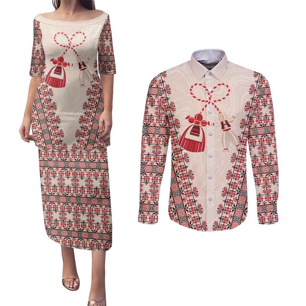 Bulgarian Martenitsa Couples Matching Puletasi and Long Sleeve Button Shirt Tradition March 1st Chestita Baba Marta