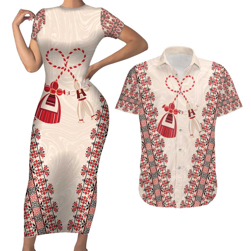 Bulgarian Martenitsa Couples Matching Short Sleeve Bodycon Dress and Hawaiian Shirt Tradition March 1st Chestita Baba Marta