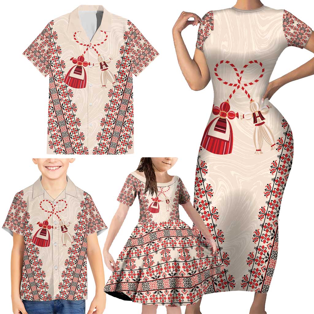 Bulgarian Martenitsa Family Matching Short Sleeve Bodycon Dress and Hawaiian Shirt Tradition March 1st Chestita Baba Marta