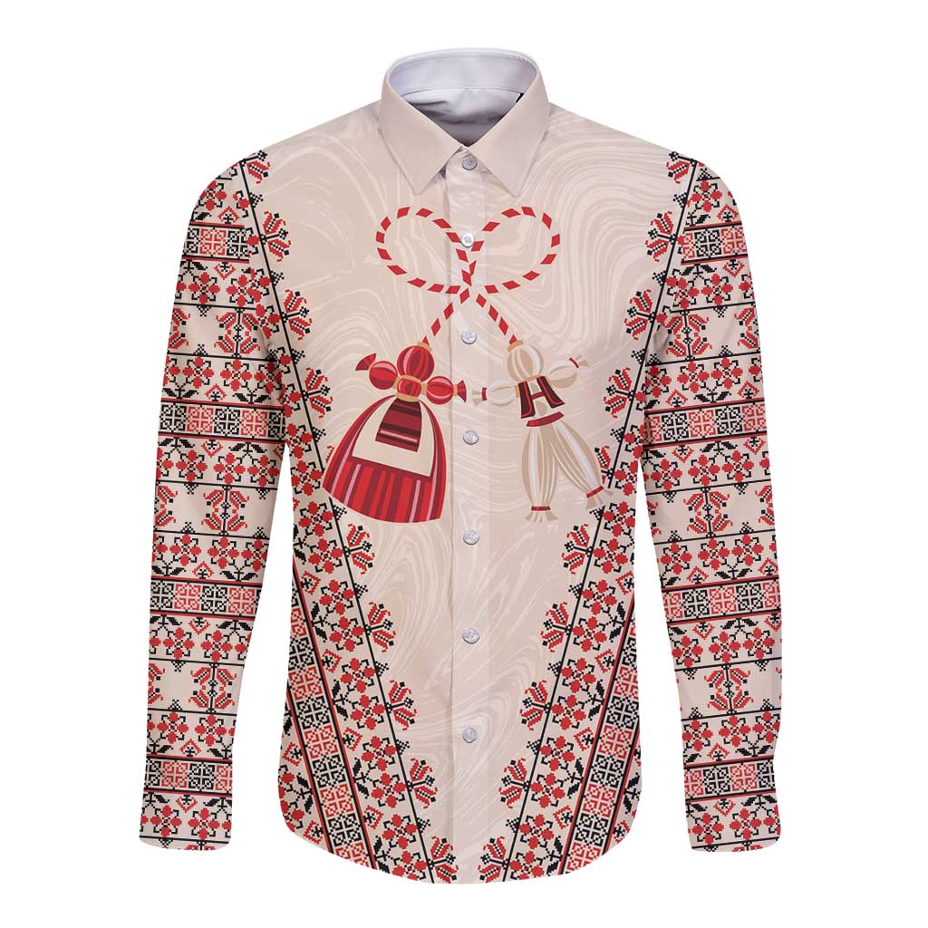 Bulgarian Martenitsa Long Sleeve Button Shirt Tradition March 1st Chestita Baba Marta