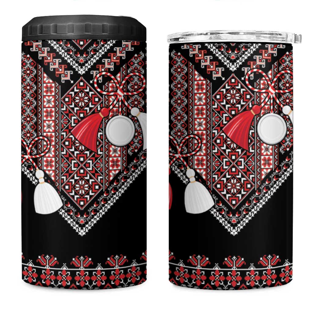 Martenitsa Martisor Day 4 in 1 Can Cooler Tumbler Traditional Romanian Folk Art