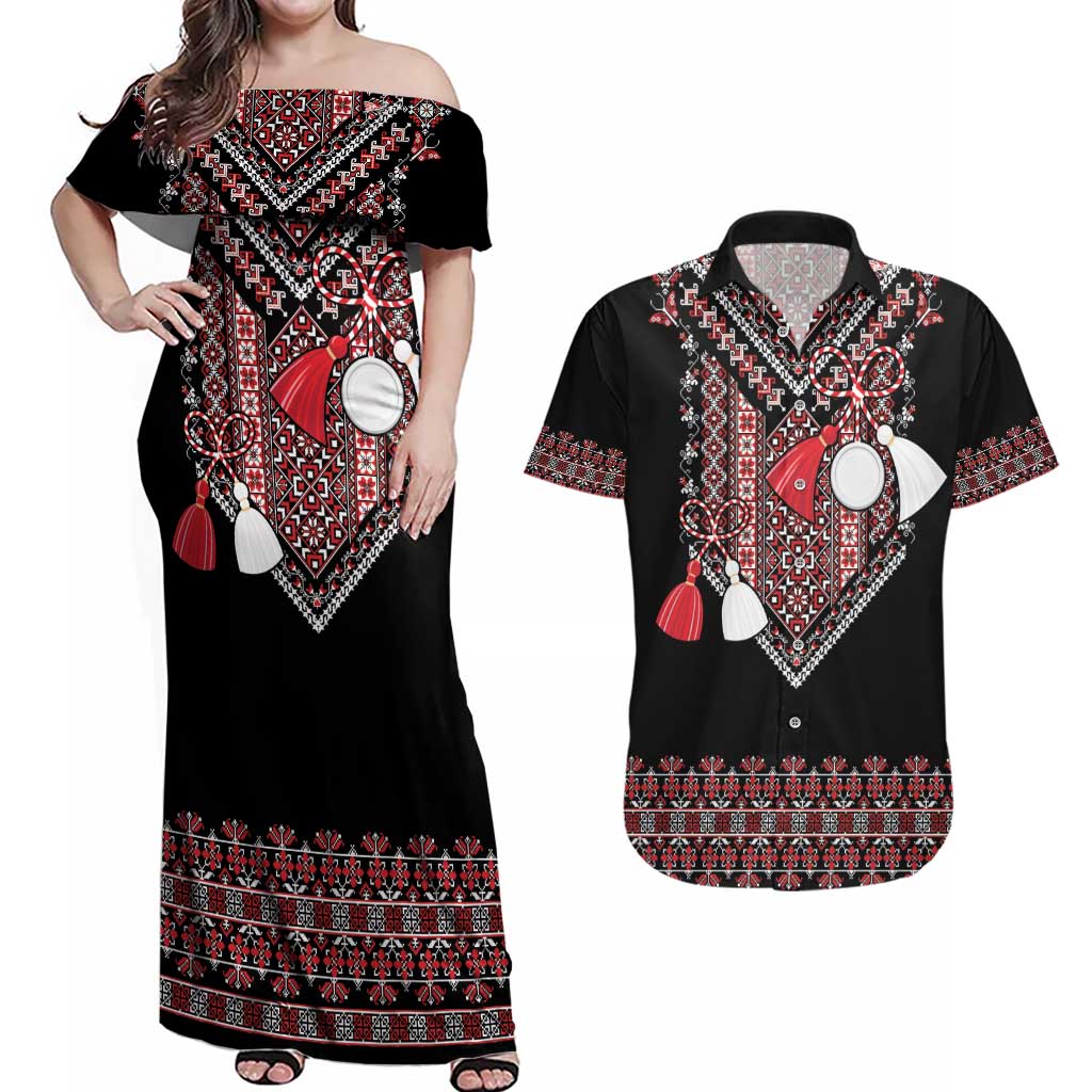 Martenitsa Martisor Day Couples Matching Off Shoulder Maxi Dress and Hawaiian Shirt Traditional Romanian Folk Art