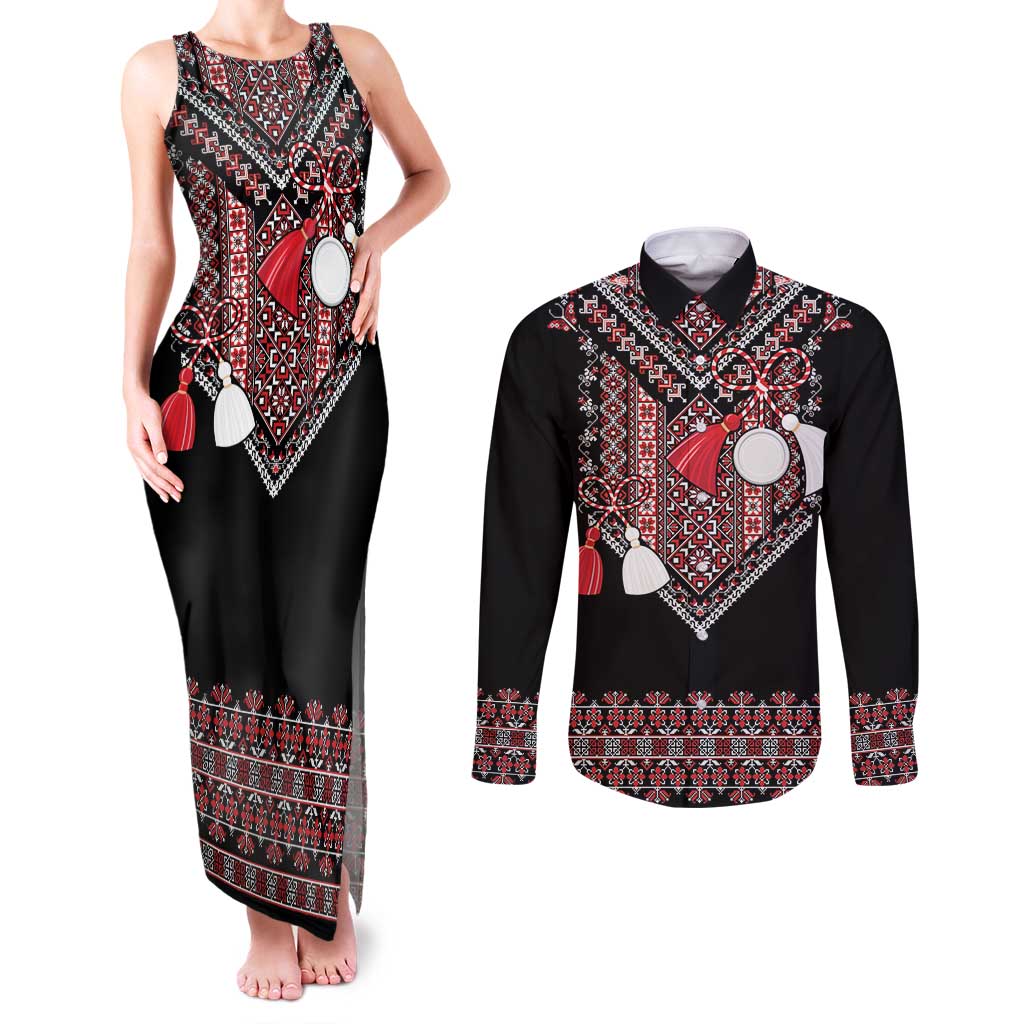 Martenitsa Martisor Day Couples Matching Tank Maxi Dress and Long Sleeve Button Shirt Traditional Romanian Folk Art