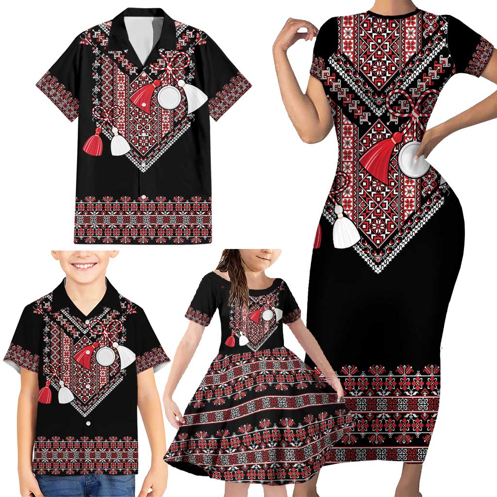 Martenitsa Martisor Day Family Matching Short Sleeve Bodycon Dress and Hawaiian Shirt Traditional Romanian Folk Art