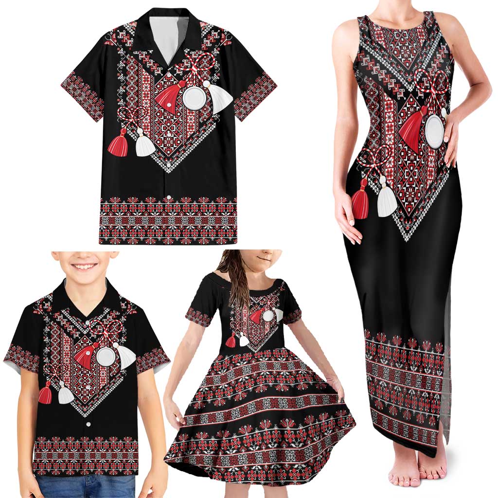 Martenitsa Martisor Day Family Matching Tank Maxi Dress and Hawaiian Shirt Traditional Romanian Folk Art