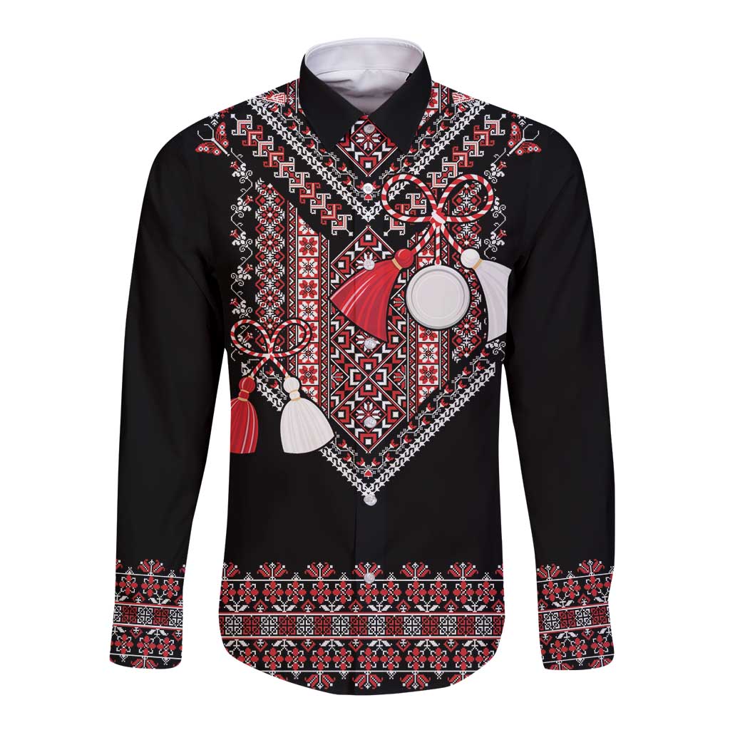 Martenitsa Martisor Day Long Sleeve Button Shirt Traditional Romanian Folk Art