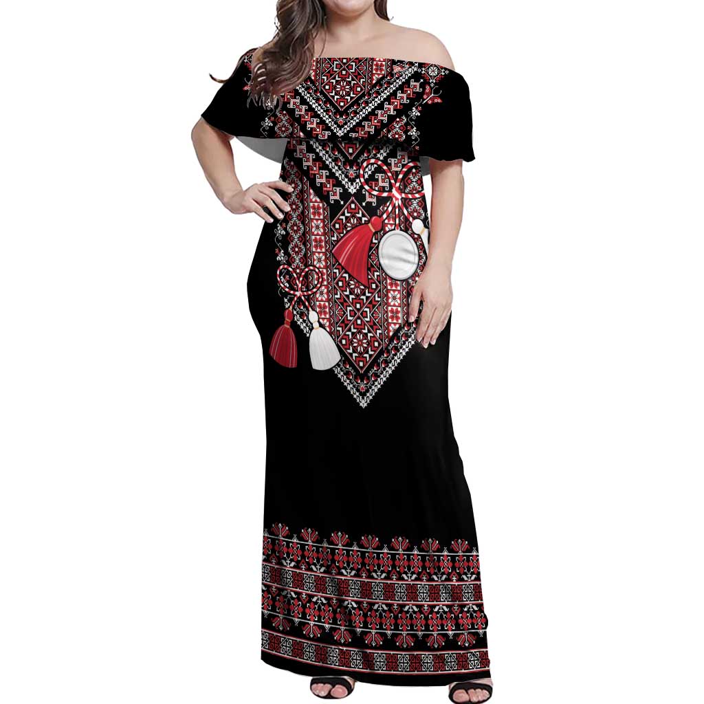 Martenitsa Martisor Day Off Shoulder Maxi Dress Traditional Romanian Folk Art